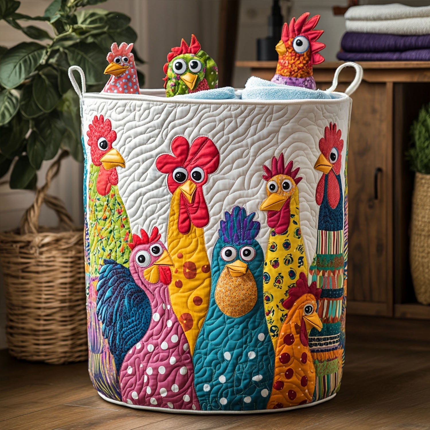 Cluckin Cute Quilted Laundry Basket Kawaii Laundry Hamper Chicken Gifts For Chicken Lovers