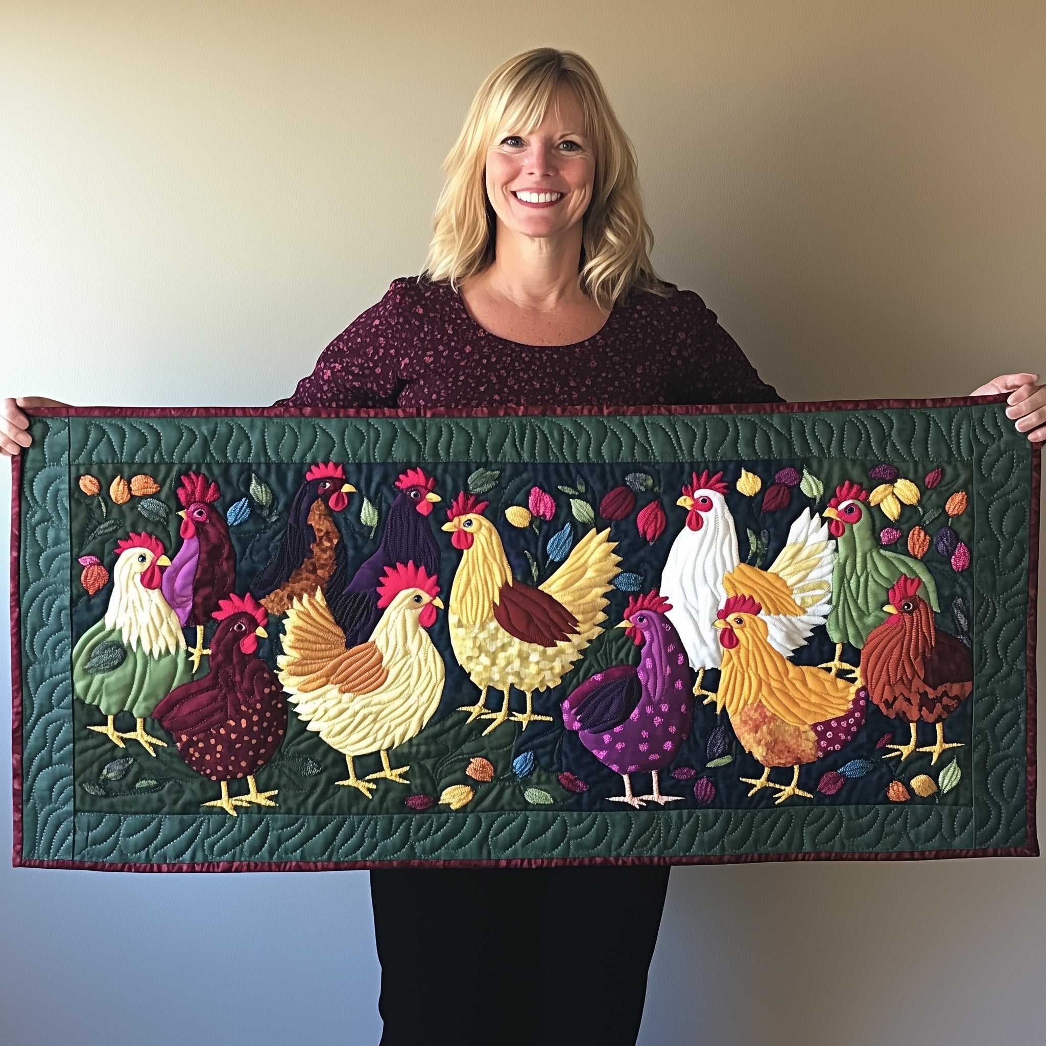Clucky Charm Quilted Table Runner Dining Decor Christmas Gifts For Chicken Lovers