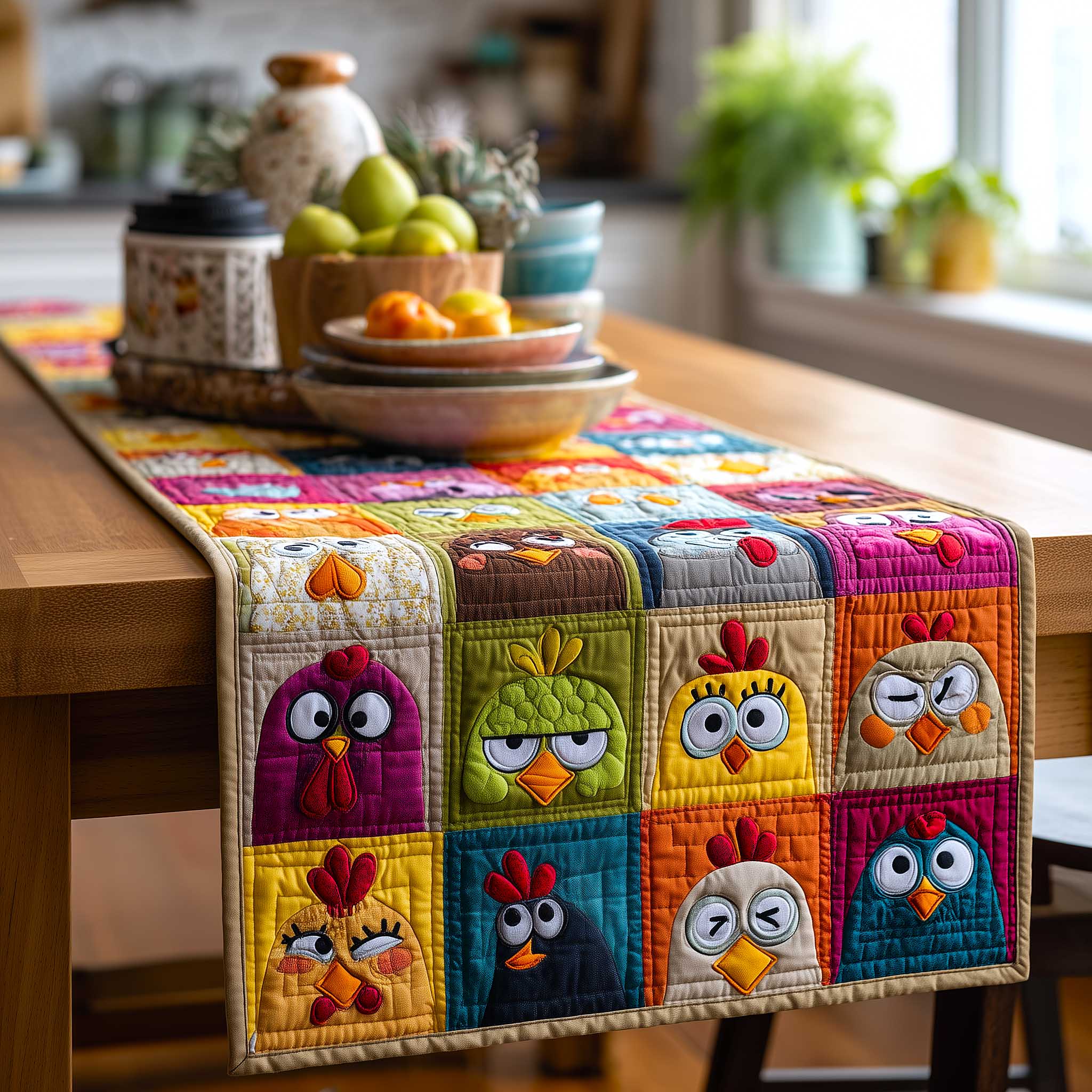 Clucky Charm Quilted Table Runner Dining Table Runner Chicken Gifts For Him Her