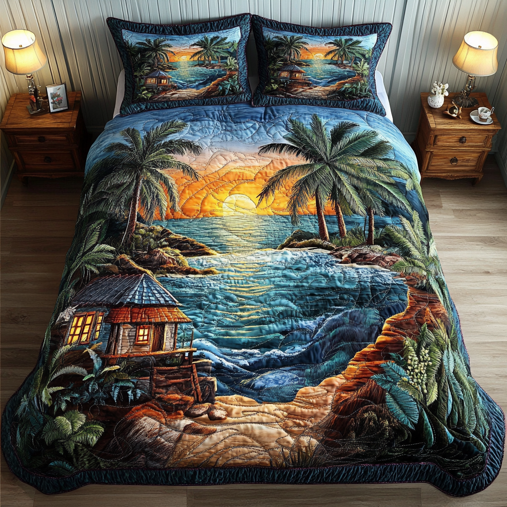 Coastal Bliss Quilted Bedding Set Cute Bedroom Decor Beach Lover Gifts For Him