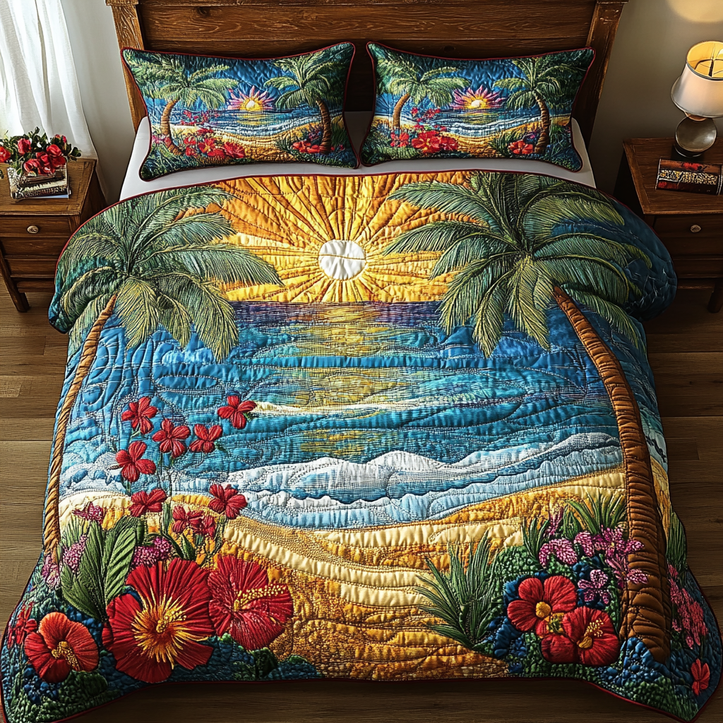 Coastal Bliss Quilted Bedding Set Cute Room Decor Gifts For Beach Vacation