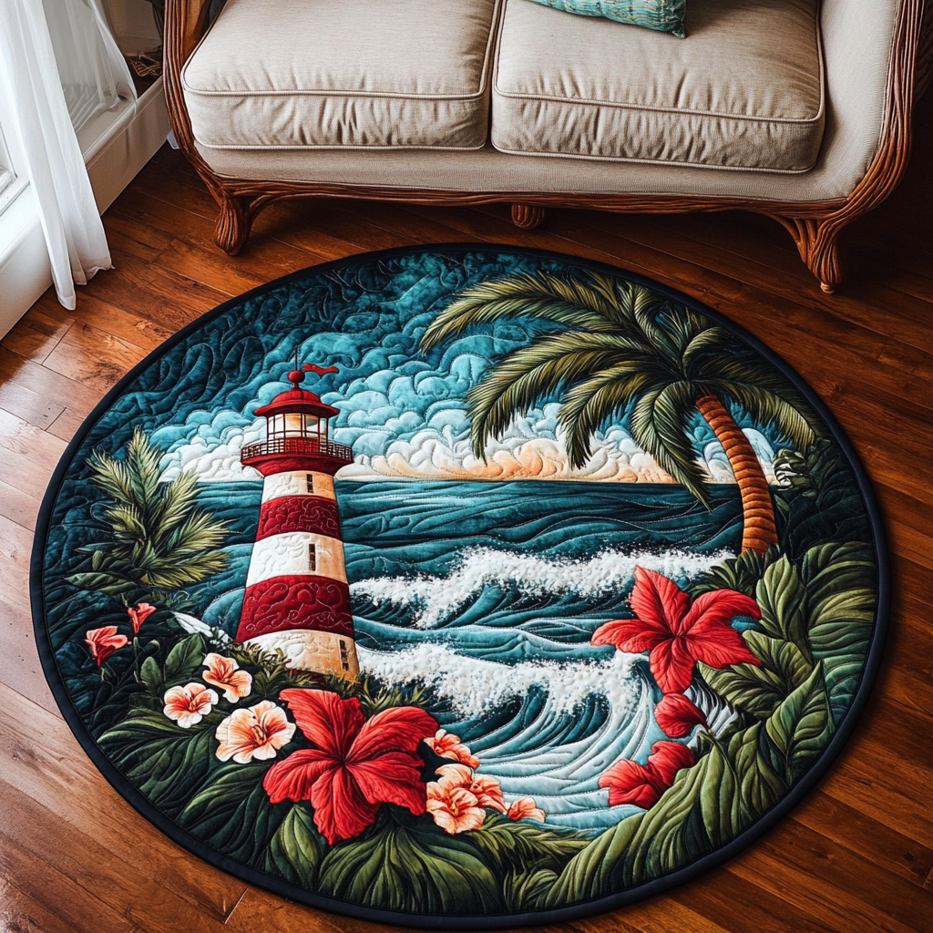 Coastal Bloom Quilted Round Mat Large Round Mat Good Gifts For Beach Lovers