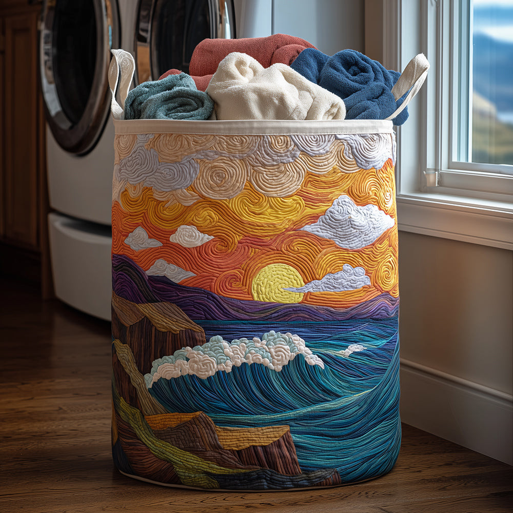 Coastal Breeze Quilted Laundry Basket Home Decor Mother'S Day Gifts For Beach Lovers