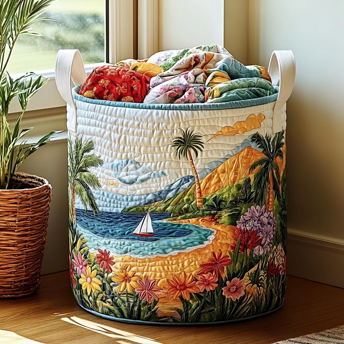 Coastal Breeze Quilted Laundry Basket Laundry Hamper Beach Themed Gift Ideas