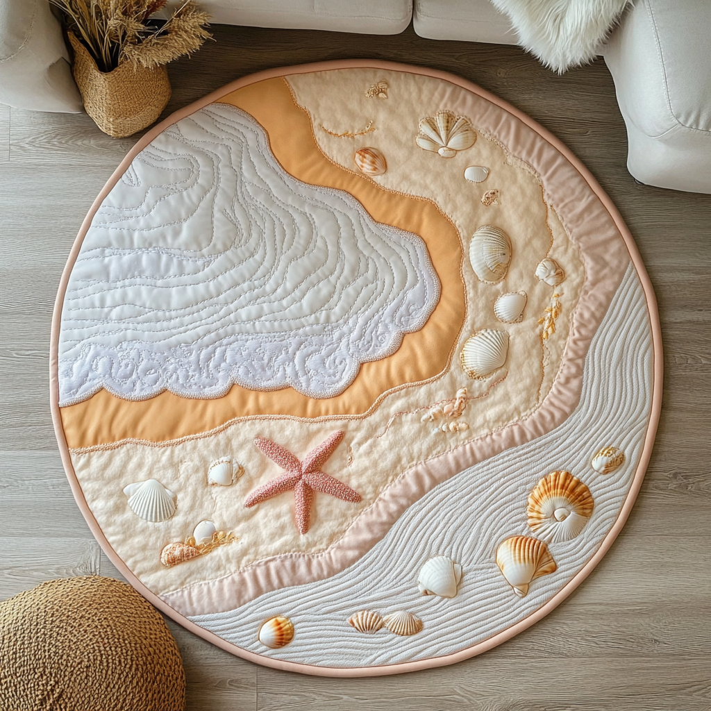 Coastal Breeze Quilted Round Mat Living Area Decor Ideas Beach Lover Gifts For Her