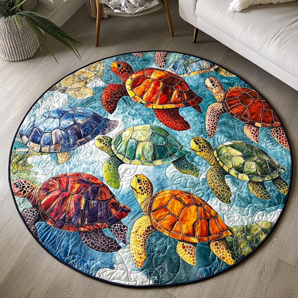 Coastal Calm Quilted Round Mat Round Floor Rugs For Sale Sea Turtle Stuff