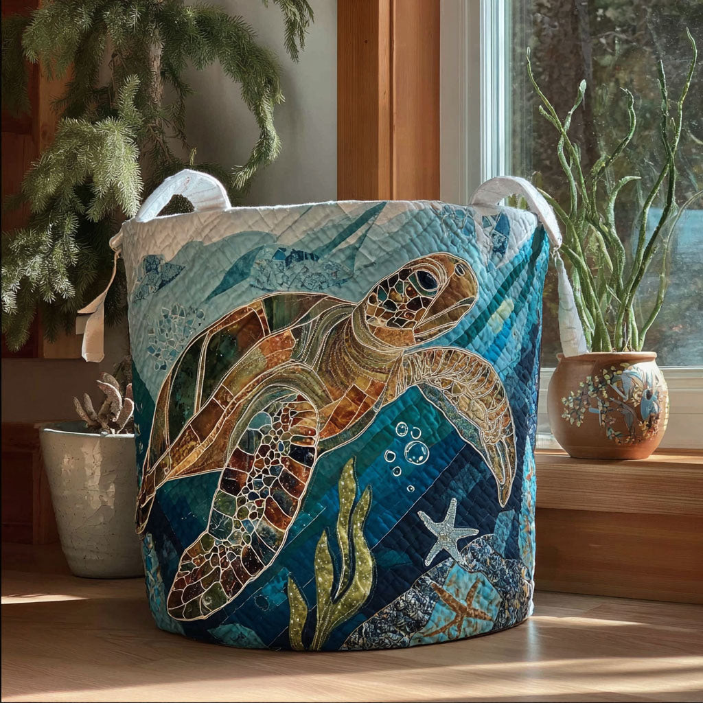 Coastal Calm Turtle Quilted Laundry Basket Best Laundry Hamper Mother's Day Gifts From Daughter