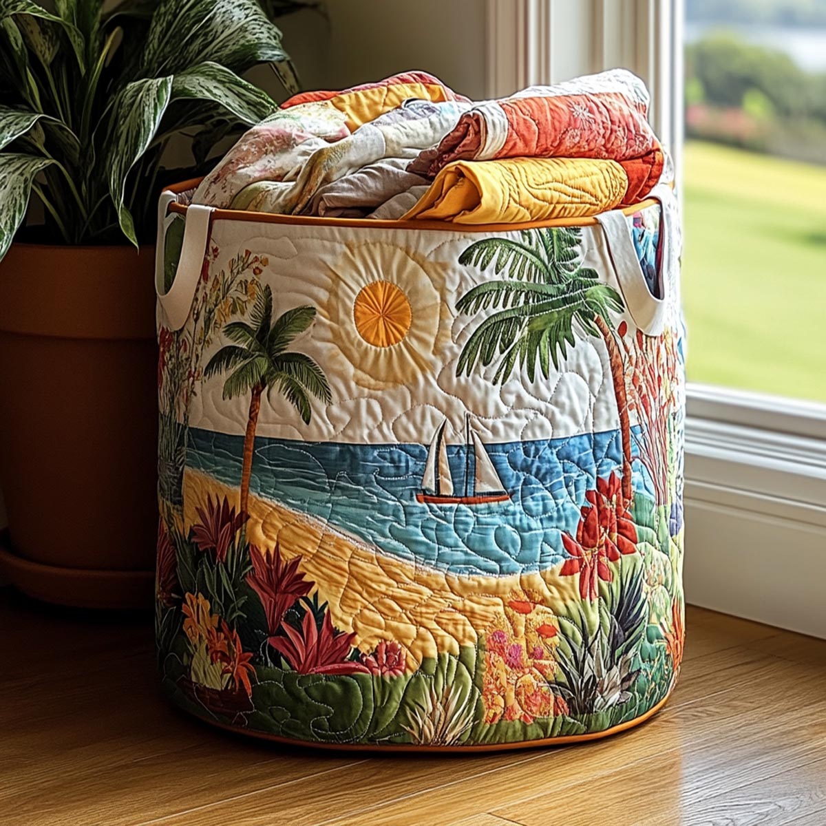 Coastal Charm Quilted Laundry Basket Unique Laundry Hamper Ideas Great Gifts For Beach Lovers