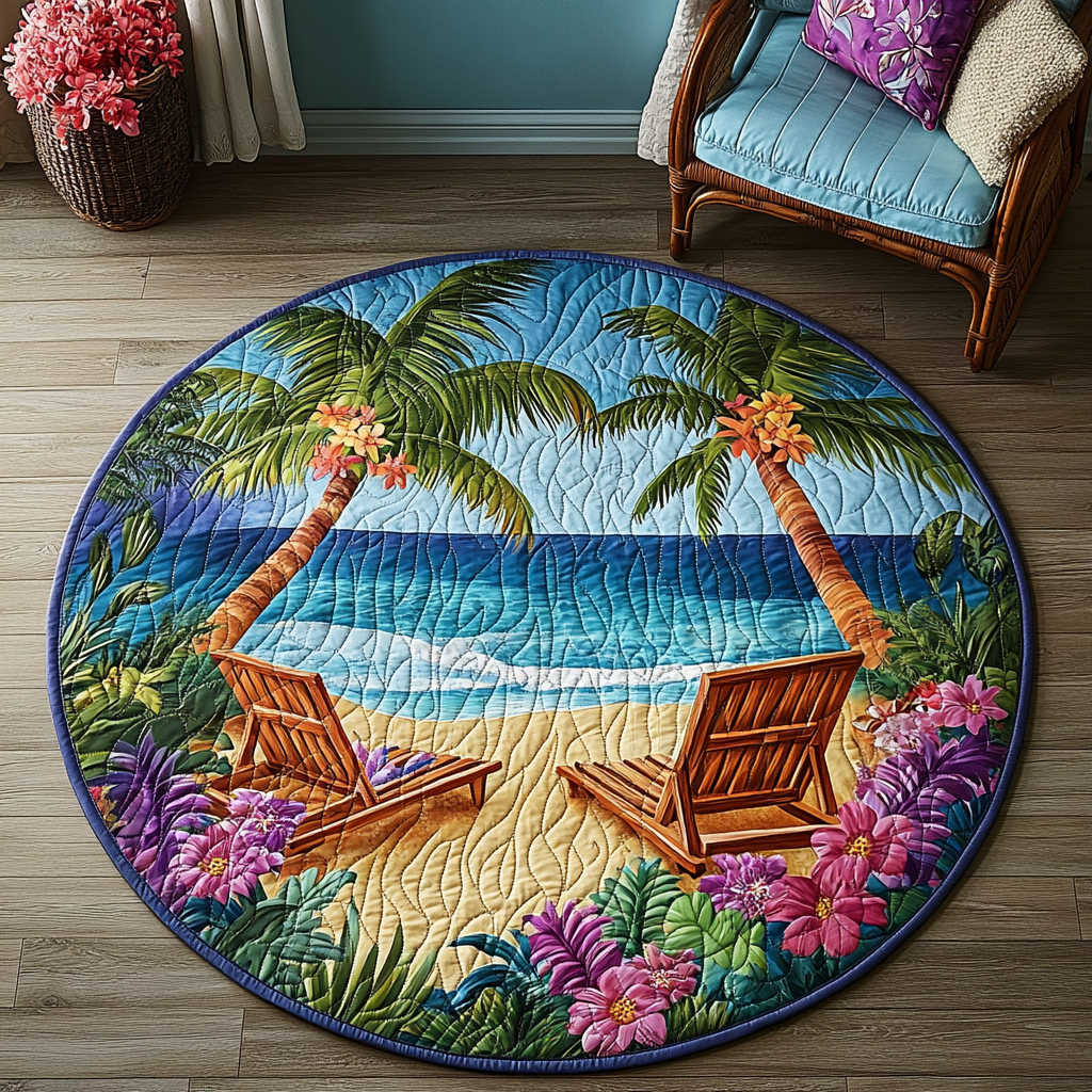 Coastal Charm Quilted Round Mat Mat Circle Best Gift For Beach Lover