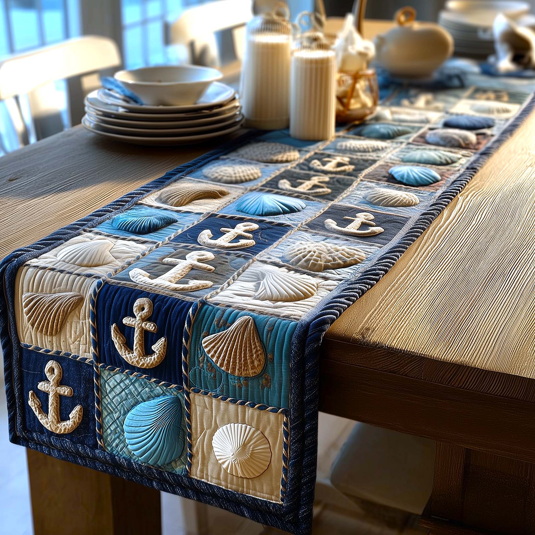 Coastal Charm Quilted Table Runner Beach Style Table Runner Gift For Beach Lover
