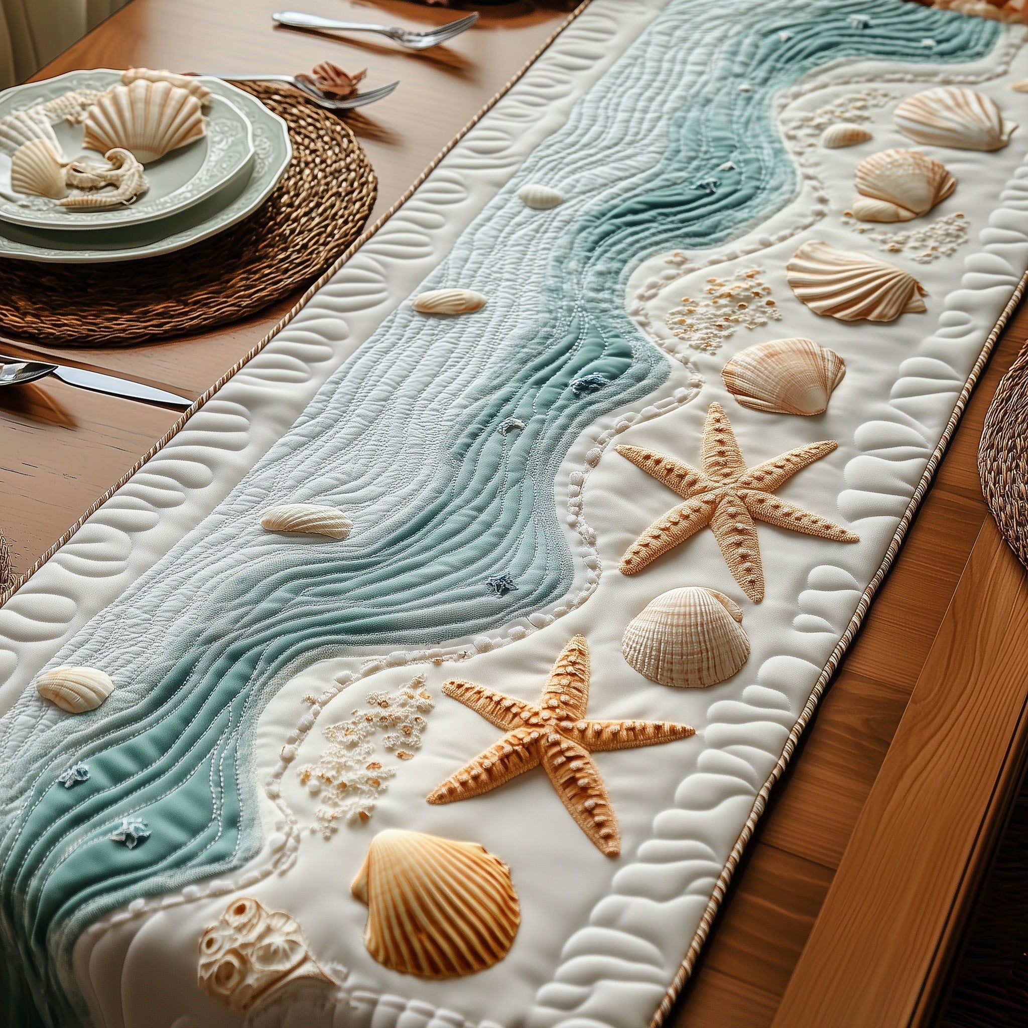 Coastal Charm Quilted Table Runner Coastal Table Runner Beach Housewarming Gifts
