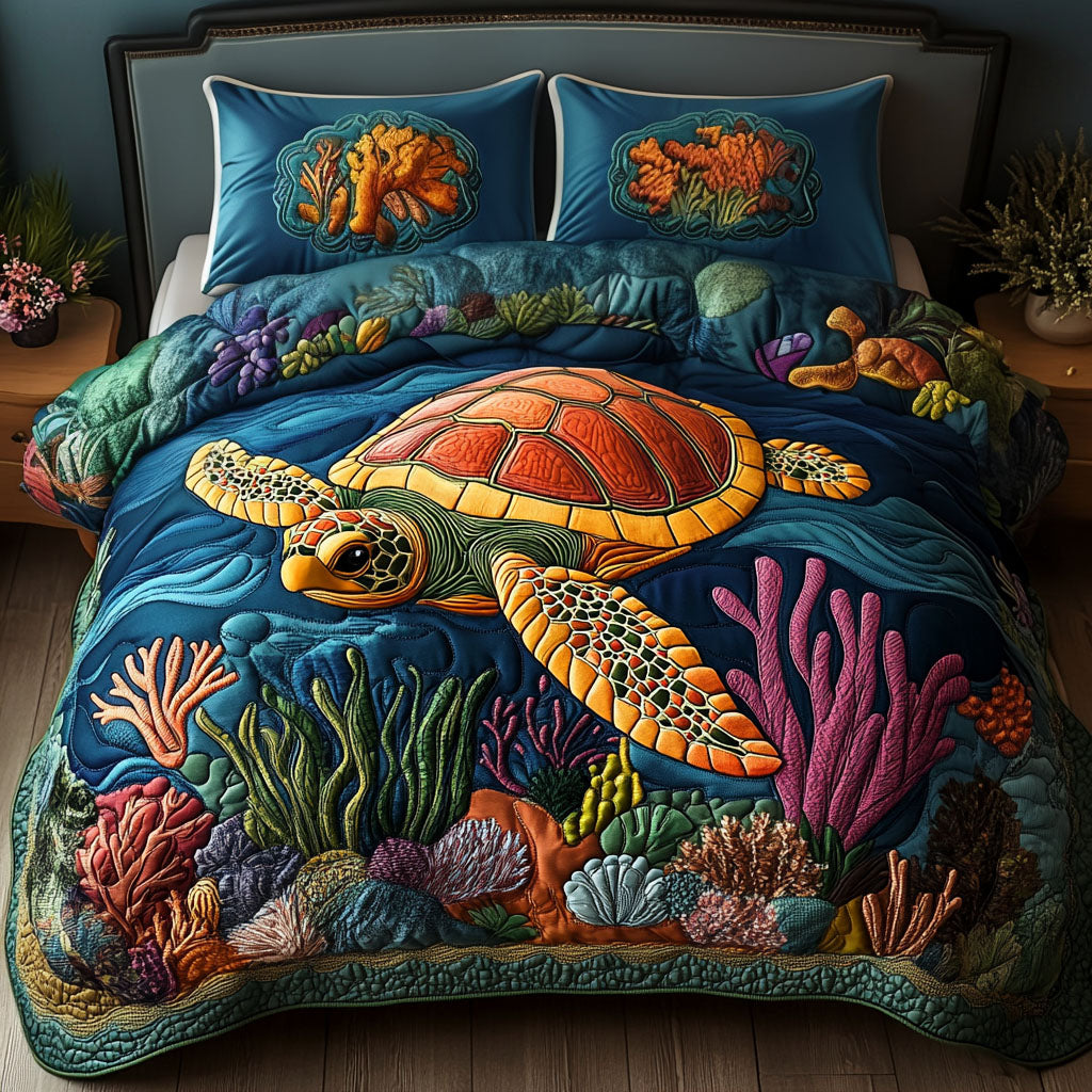Coastal Compass Quilted Bedding Set Best Sheet Sets Sea Turtle Gifts For Mom