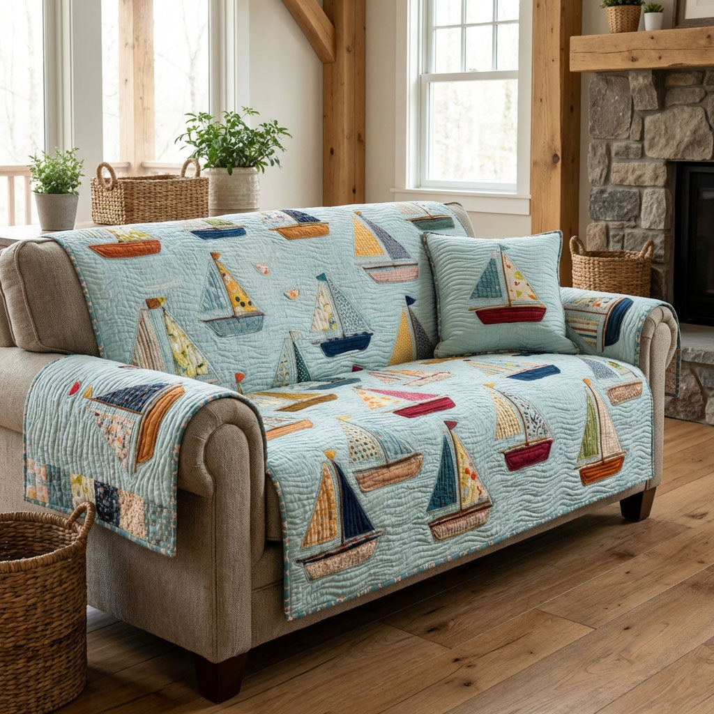 Coastal Cruise Quilted Sofa Cover Furniture Covers For Sofas Gifts For Marine Life Lovers
