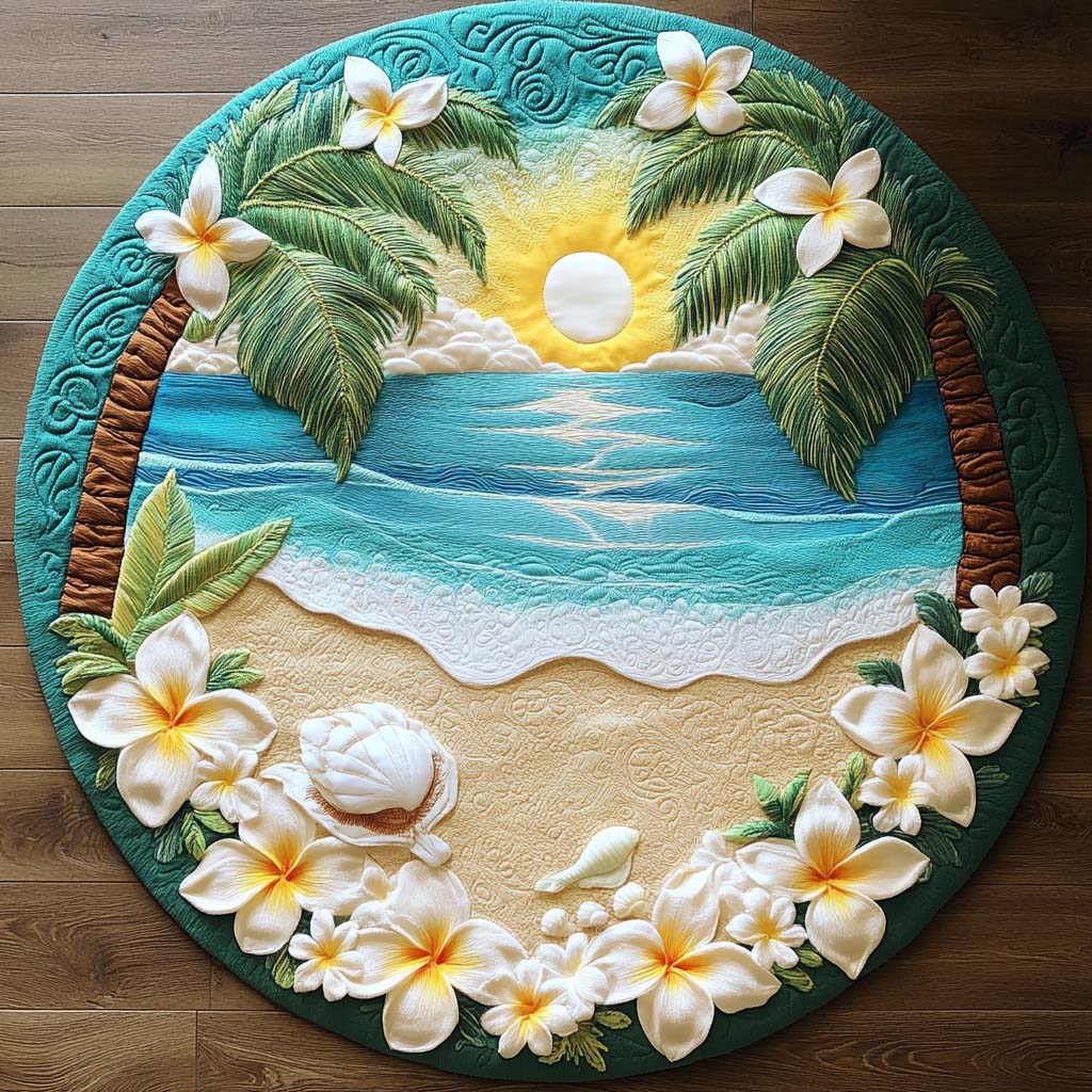 Coastal Dream Quilted Round Mat Circle Floor Mat Cool Gifts For Beach Lovers