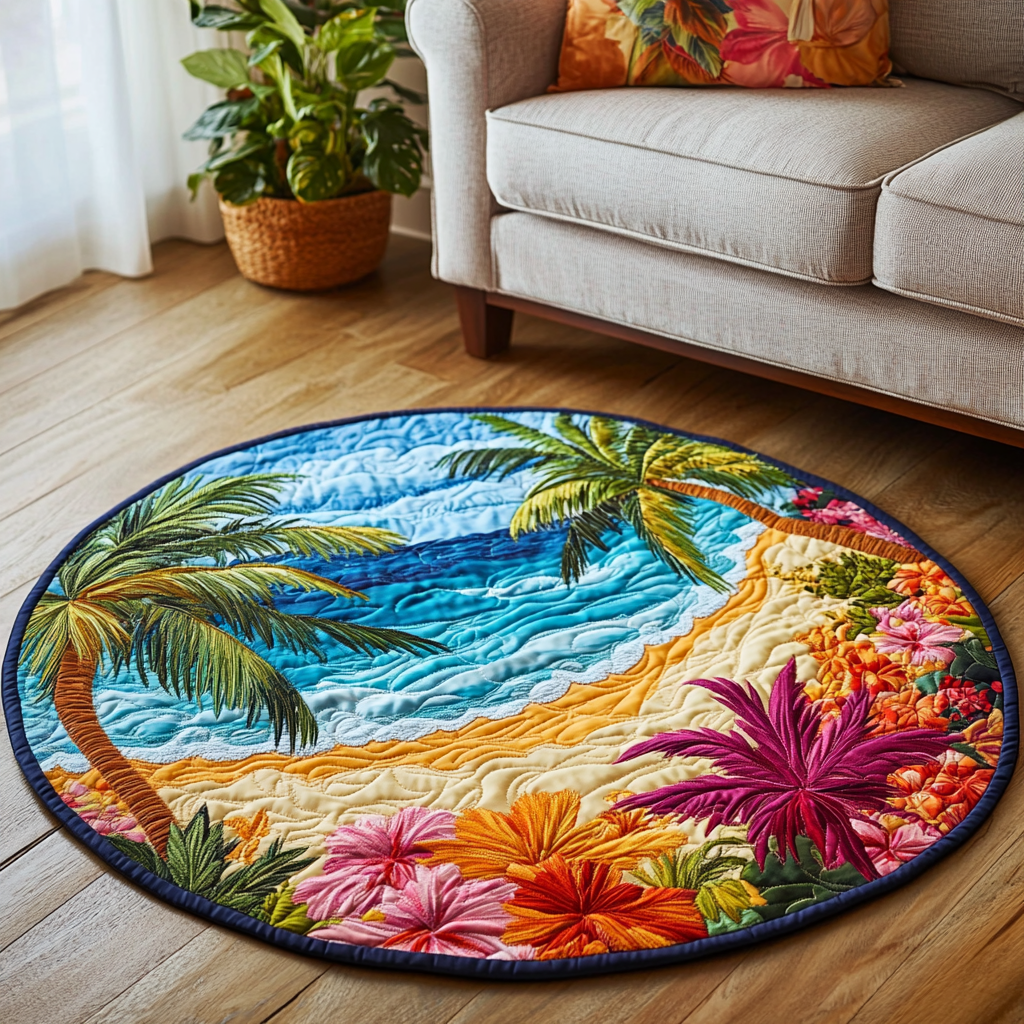 Coastal Dream Quilted Round Mat Living Room Decor Gift For Beach Lover