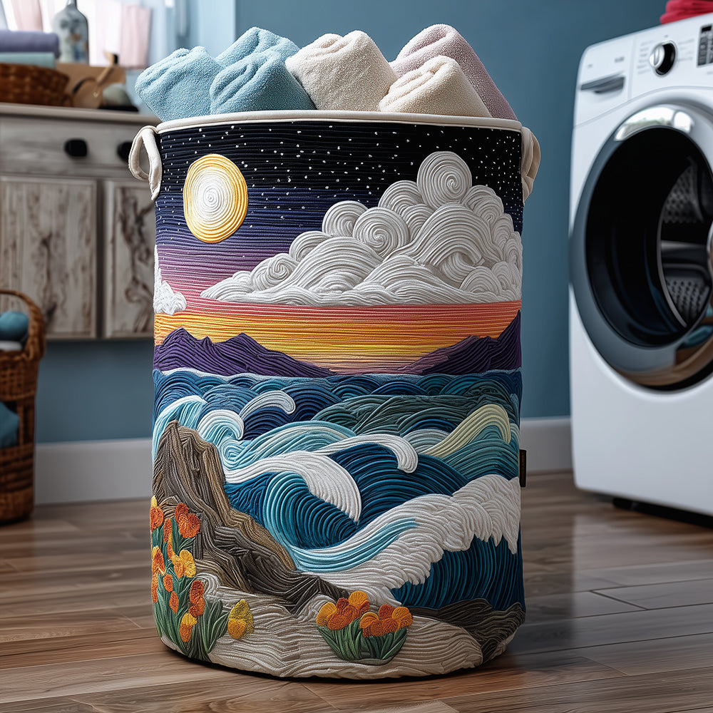 Coastal Dreams Quilted Laundry Basket Laundry Room Decor Ideas Gifts For Beach Lovers