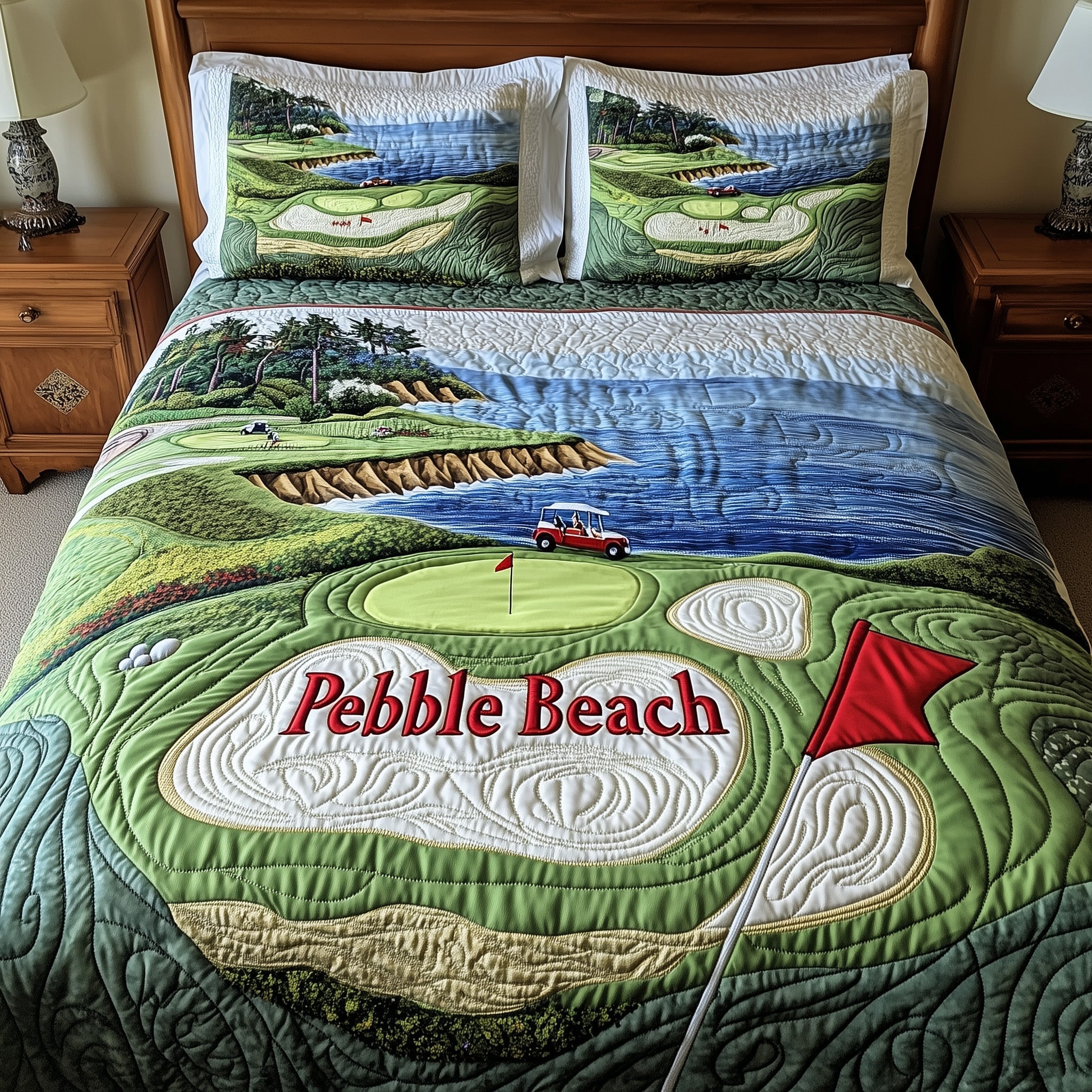 Coastal Fairway Retreat Quilted Bedding Set Bedroom Decor Ideas Best Gifts For Men Golfers
