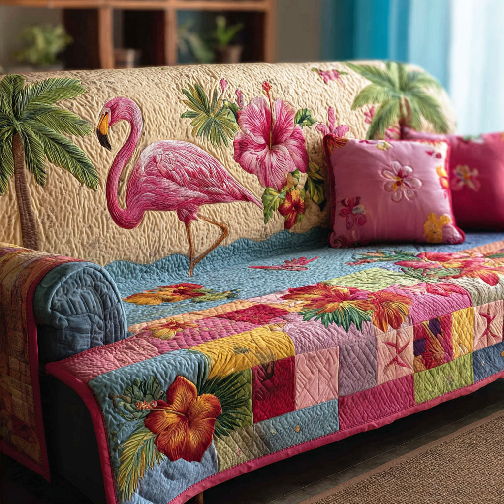 Coastal Flamingo Quilted Sofa Cover Best Sofa Slipcovers Good Family Gifts