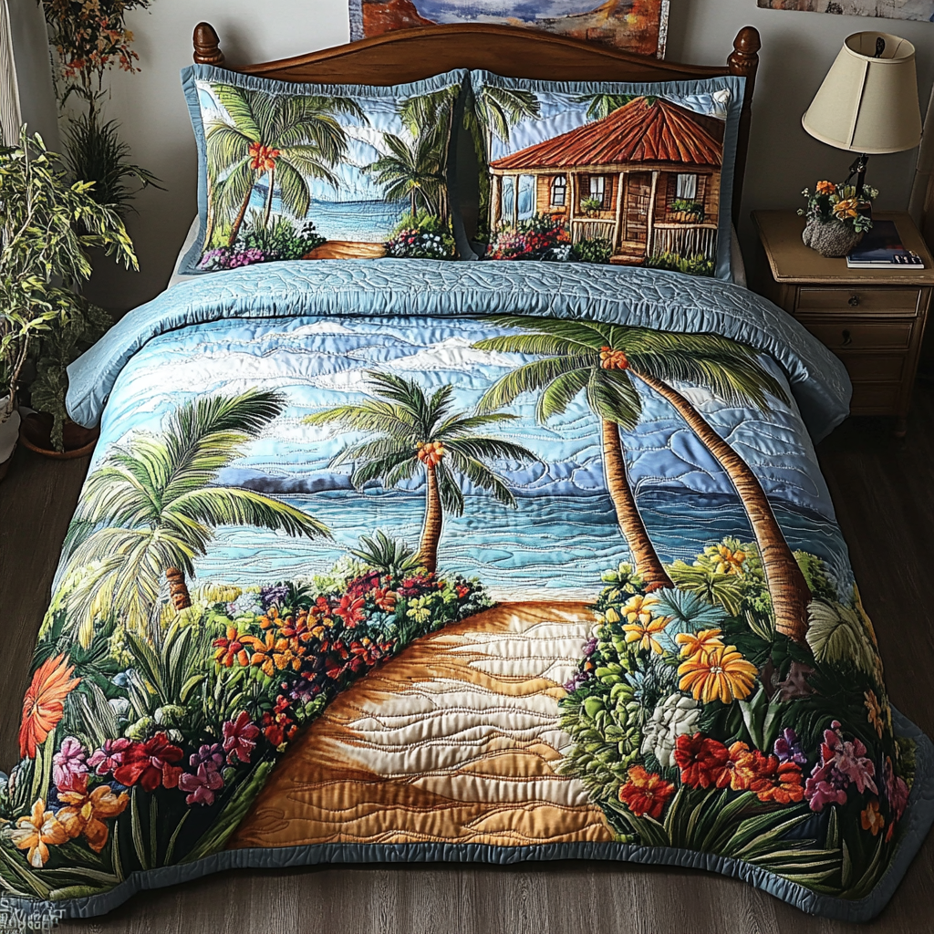 Coastal Haven Quilted Bedding Set Cute Bed Sheet Set Beach Vacation Gift Ideas