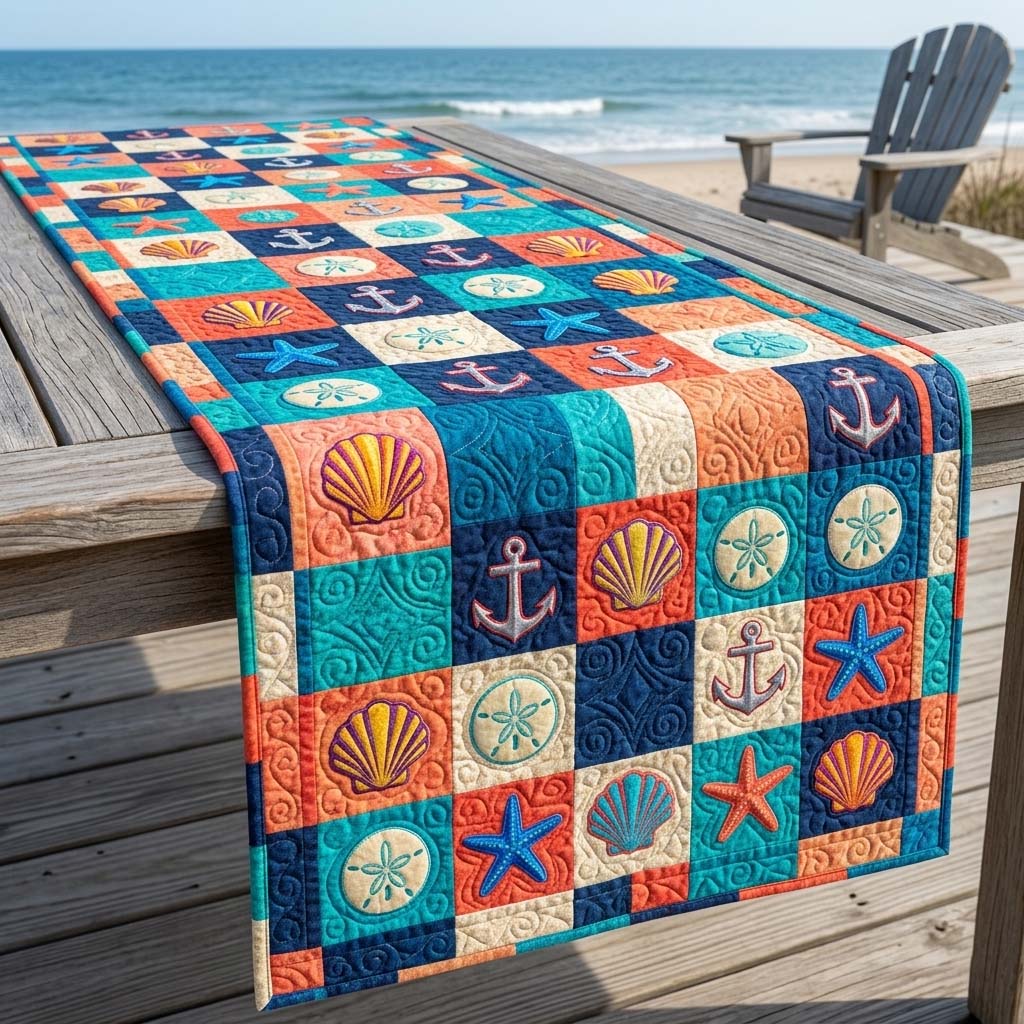 Coastal Patch Quilted Table Runner Coastal Table Runner Cool Gifts For Beach Lovers
