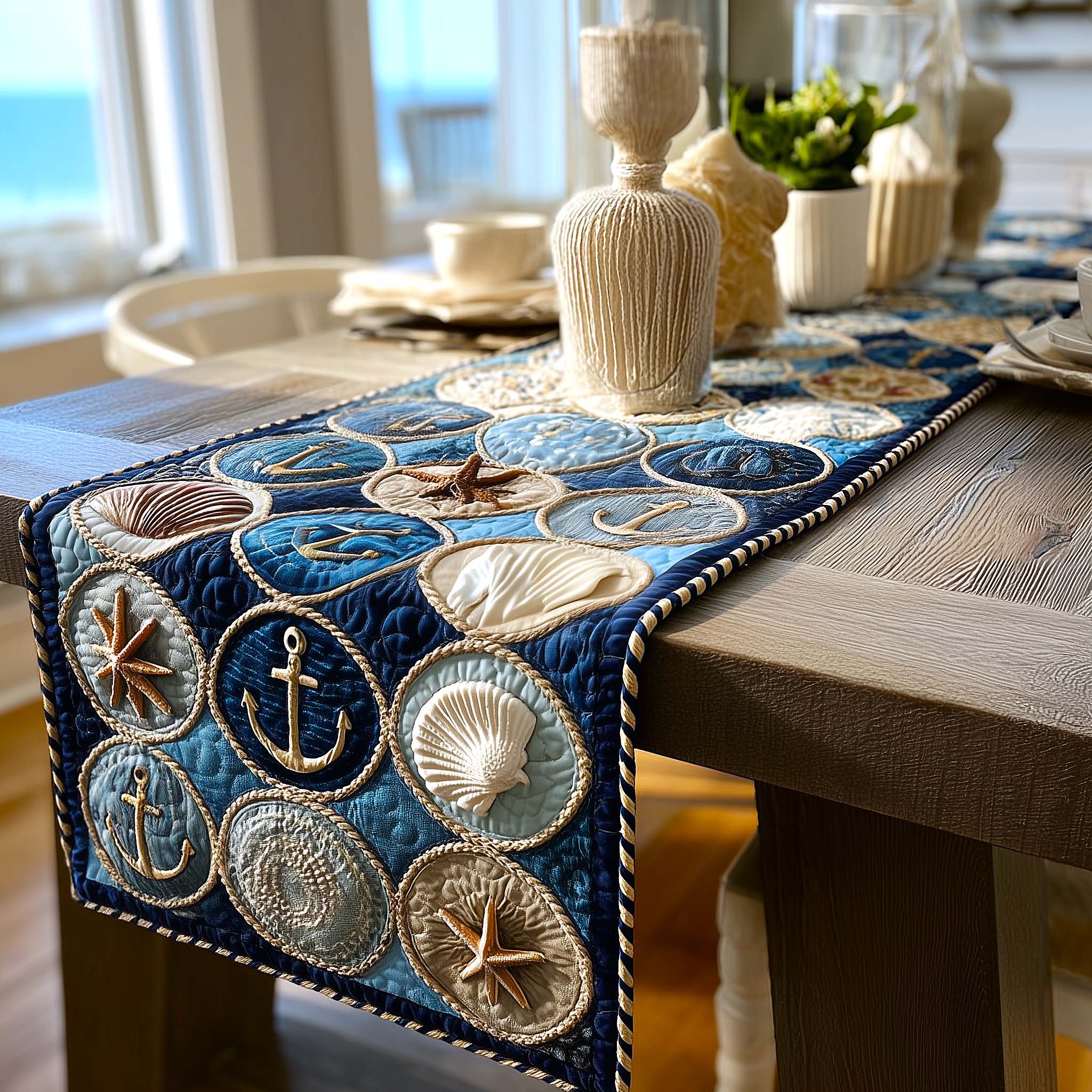 Coastal Patch Quilted Table Runner Nautical Table Topper Gifts For Beach Goers