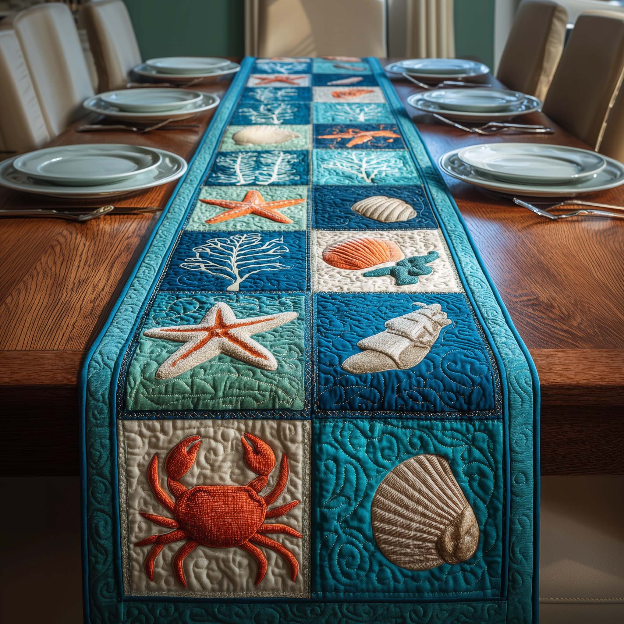 Coastal Patchwork Quilted Table Runner Coastal Style Table Runners Gifts For Someone Who Likes The Beach