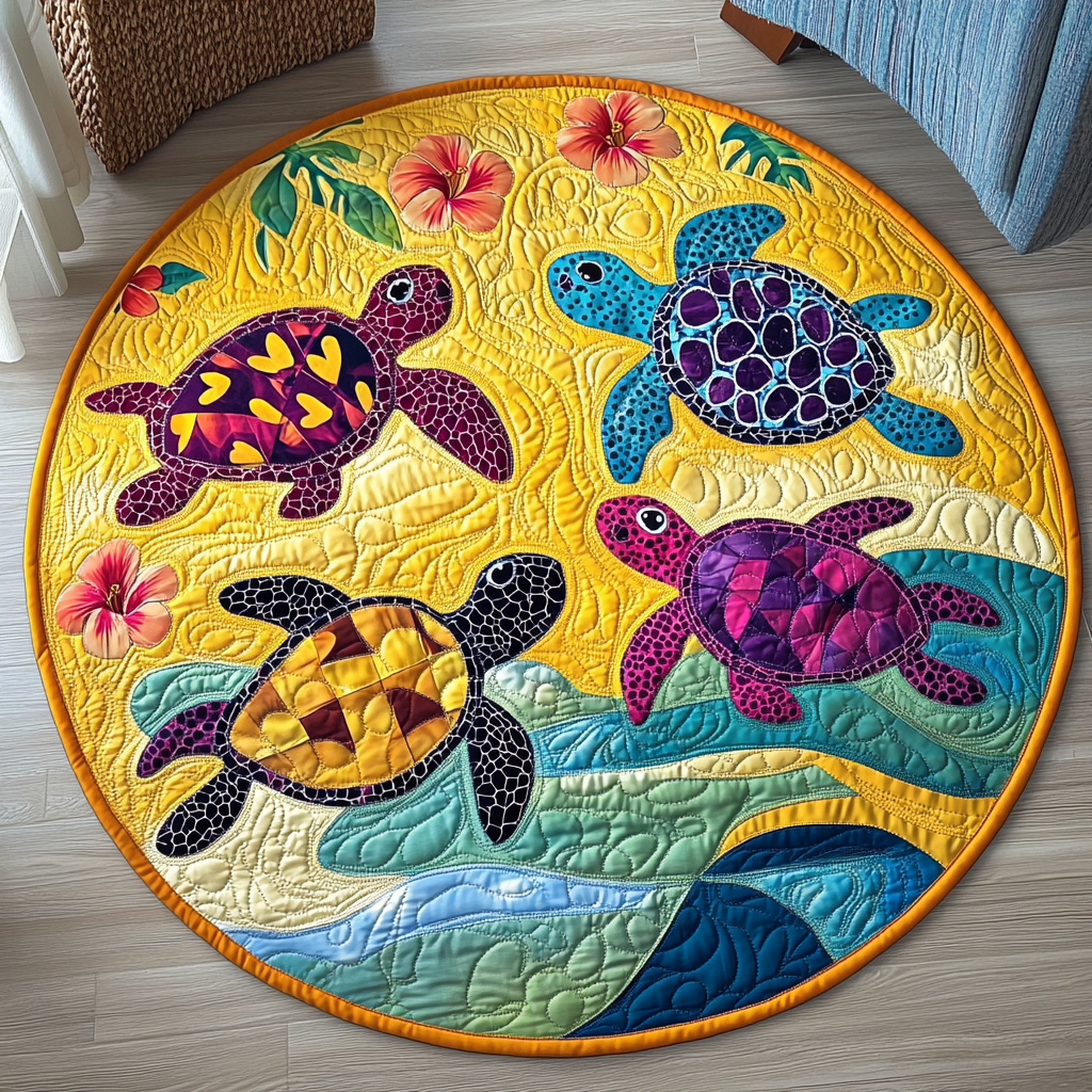 Coastal Serenity Quilted Round Mat Living Decor Ideas Sea Turtle Gift Ideas For Her