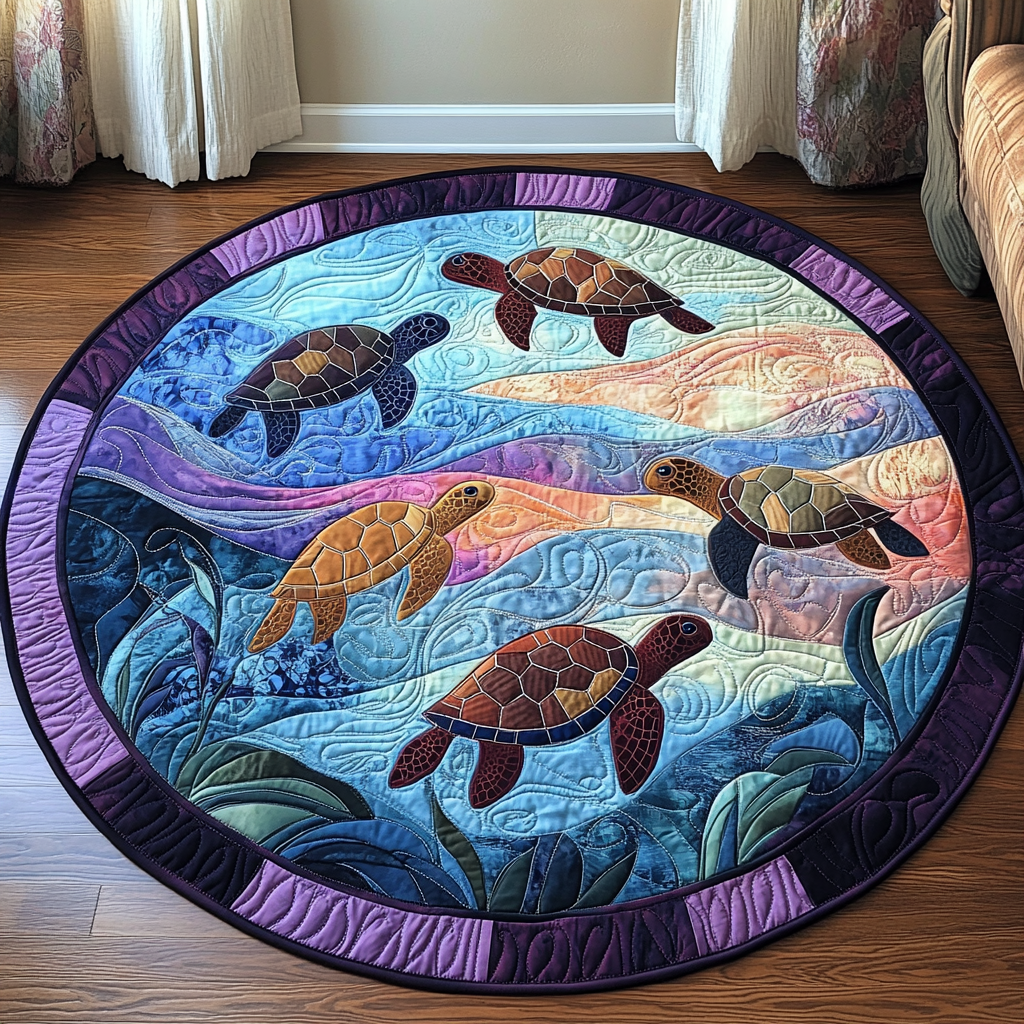 Coastal Turtle Quilted Round Mat Family Room Furniture Ideas Gift Ideas For Sea Turtle Lovers