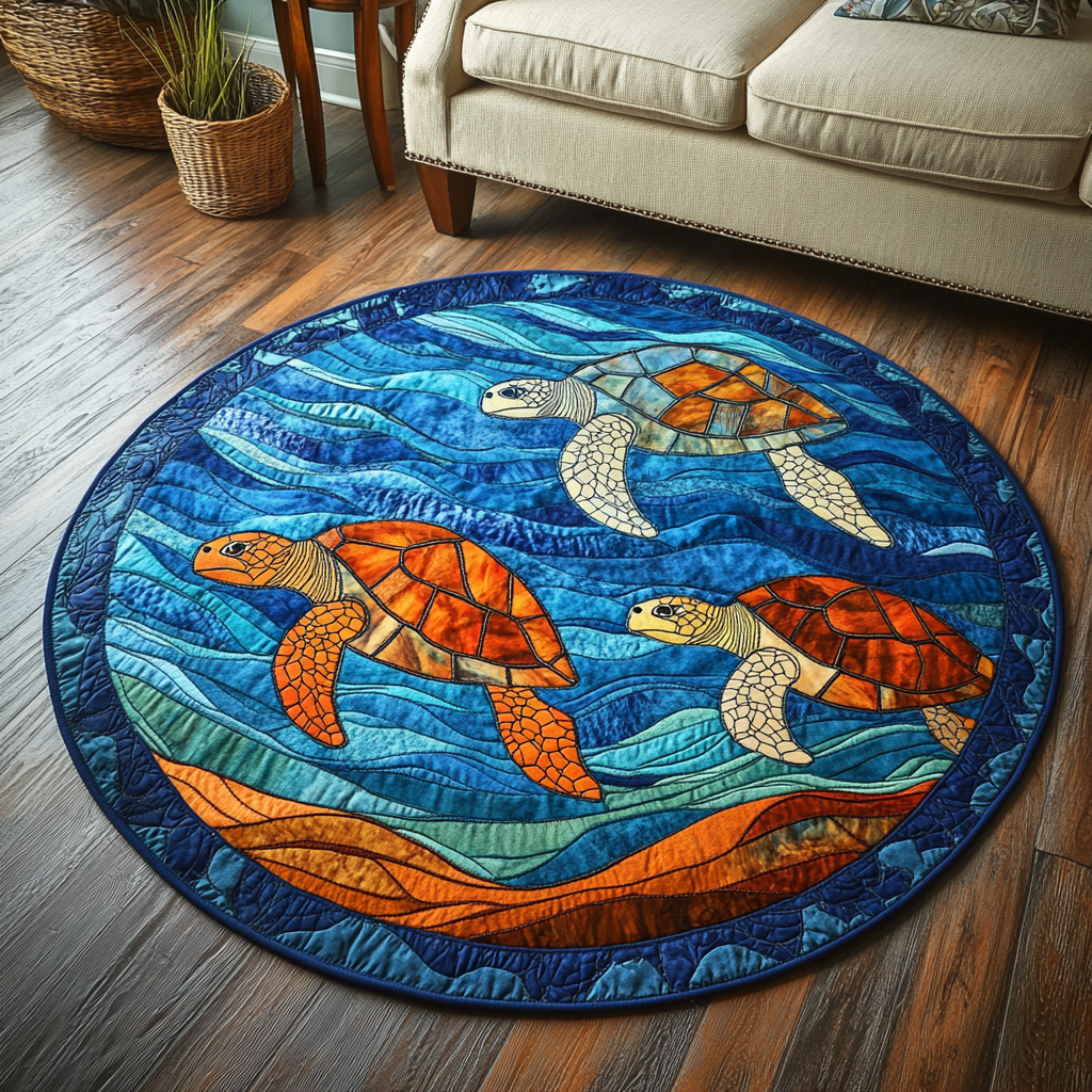 Coastal Turtle Quilted Round Mat Home Decor Styles Turtle Merchandise
