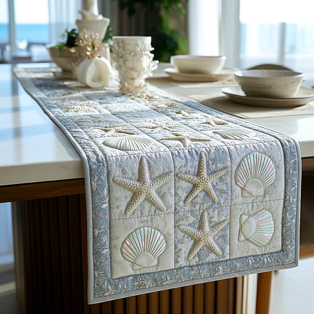 Coastal Whisper Quilted Table Runner Nautical Table Topper Beach Gifts For Her