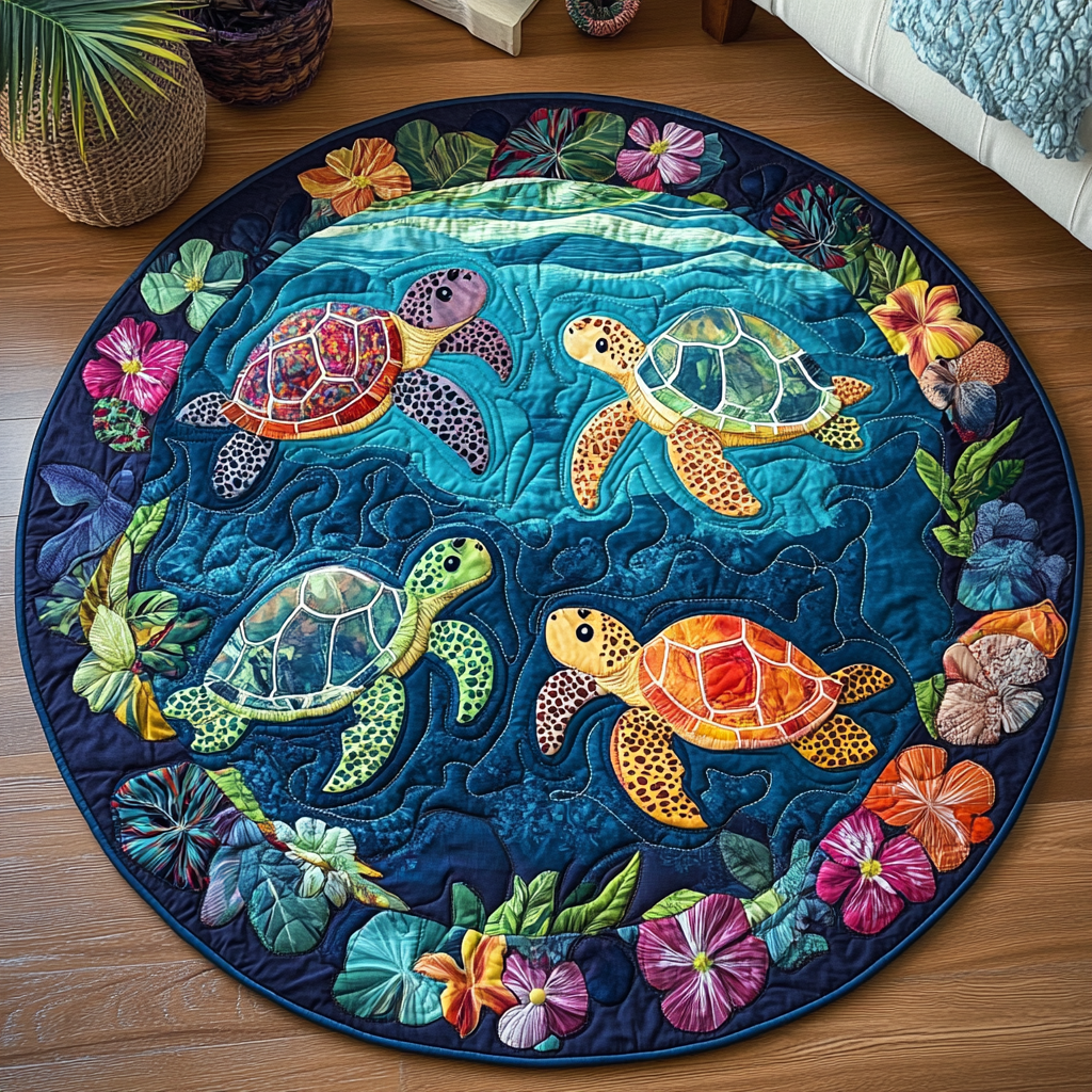 Coastal Wonder Quilted Round Mat Living Room Theme Ideas Sea Turtle Themed Gifts