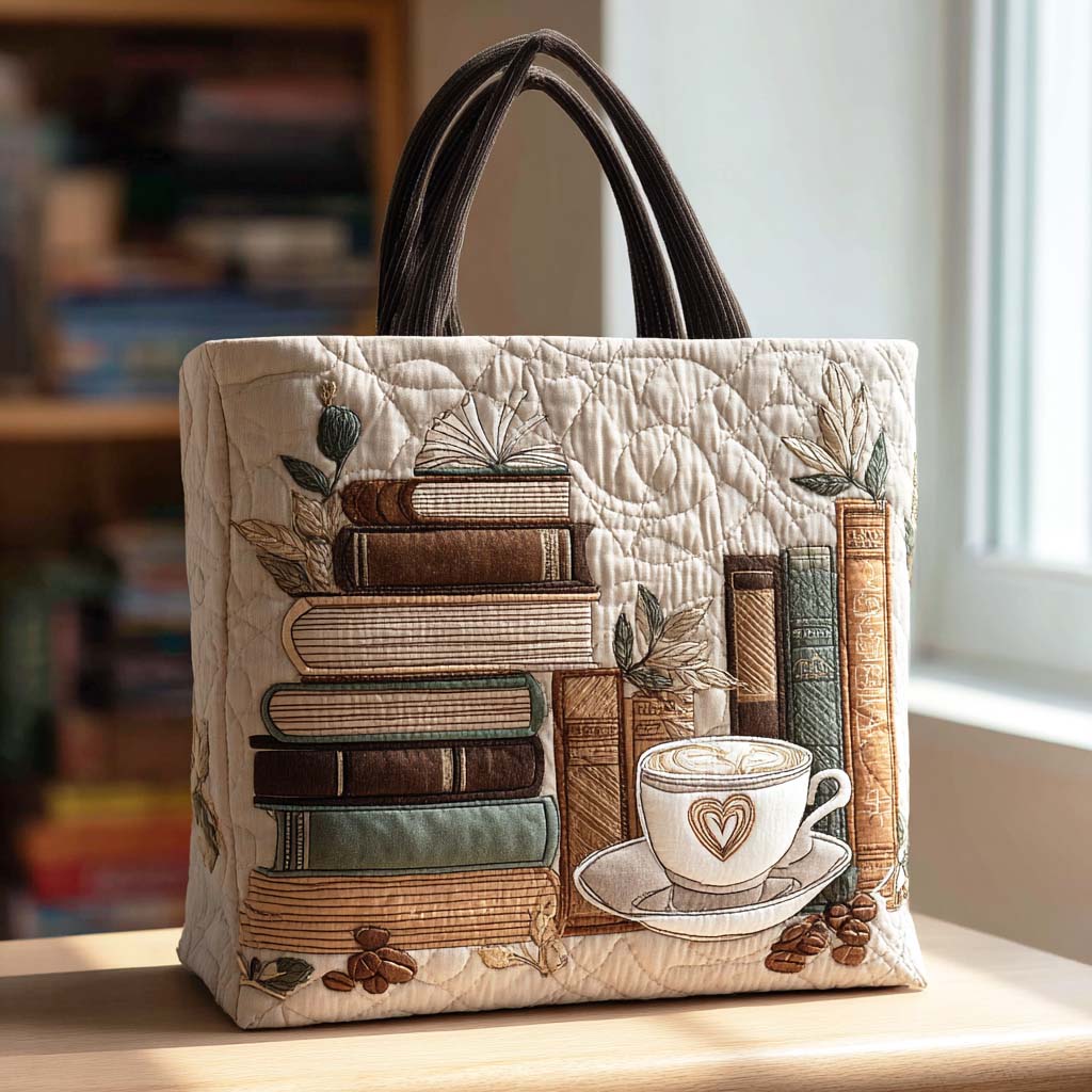 Coffee Chapter Quilted Tote Bag Best Everyday Shoulder Bag Gifts For Book Lovers Friends