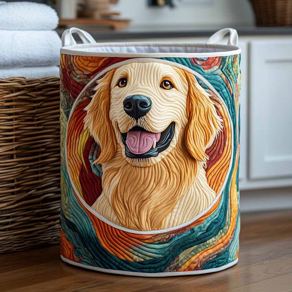 Color Swirl Golden Quilted Laundry Basket Best Clothes Basket Golden Retriever Dad Gifts