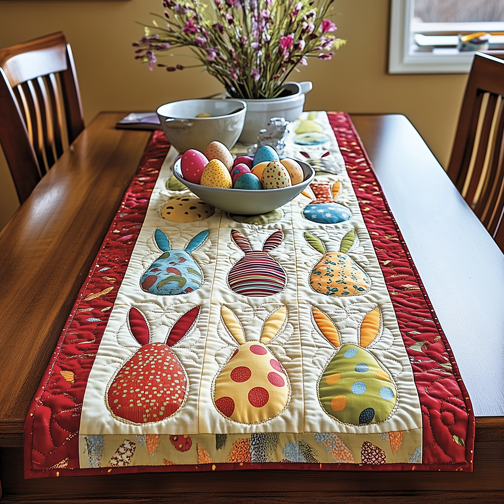 Colorburst Easter Eggs Quilted Table Runner Holiday Dining Table Decor Best Easter Themed Gifts