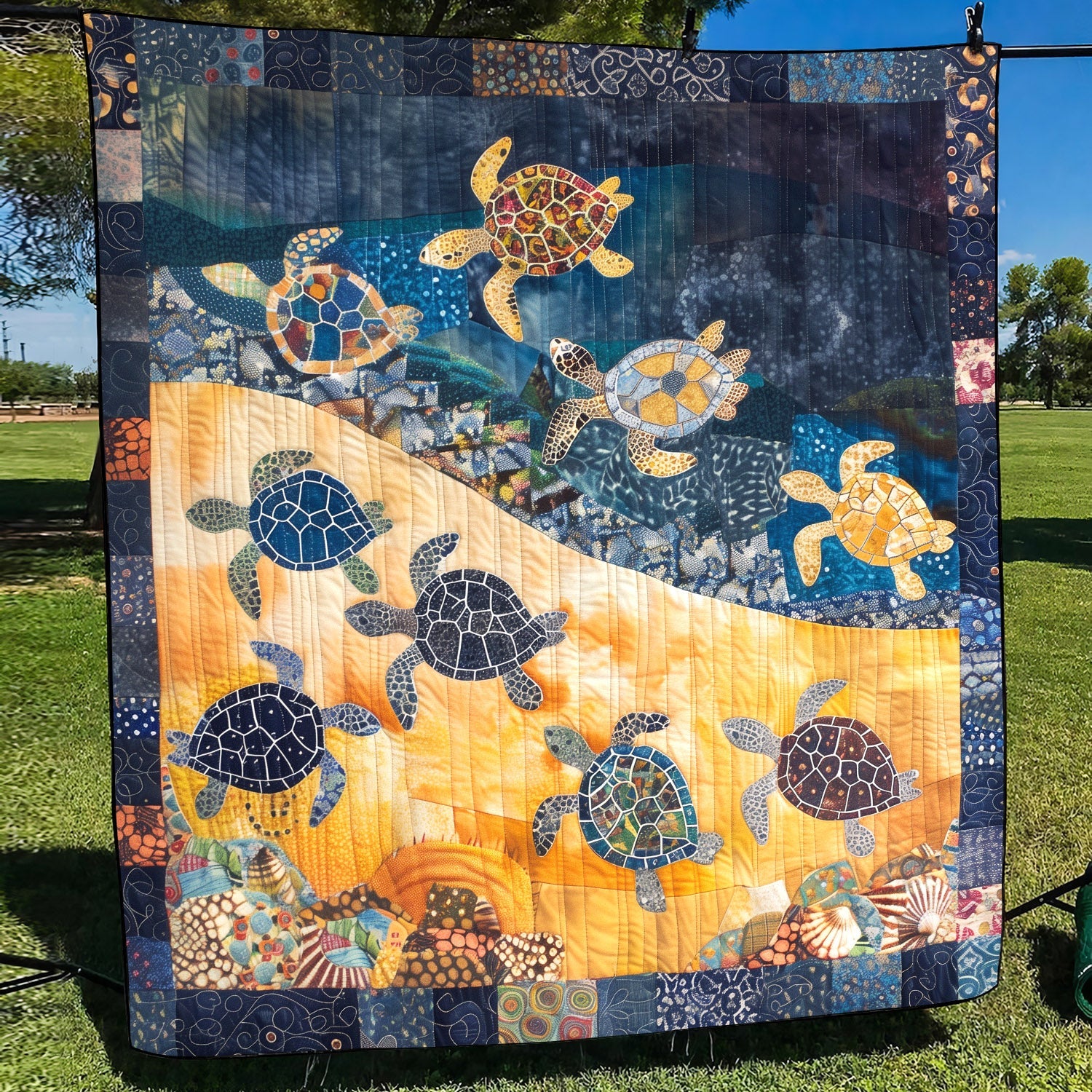 Colorful Baby Turtles Quilted Blanket Quilt Comforter Sets Turtle Gifts For Father's Day