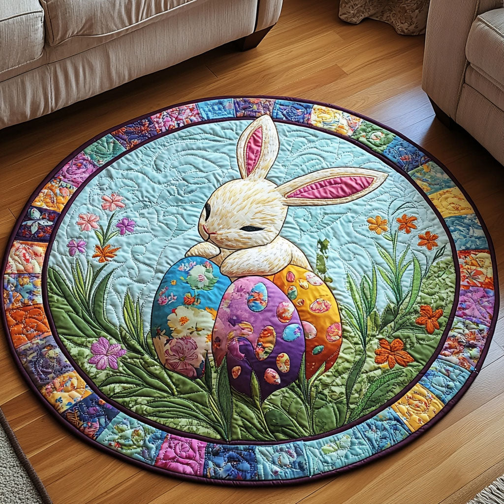 Colorful Bunny Quilted Round Mat Room Decor Best Easter Themed Gifts