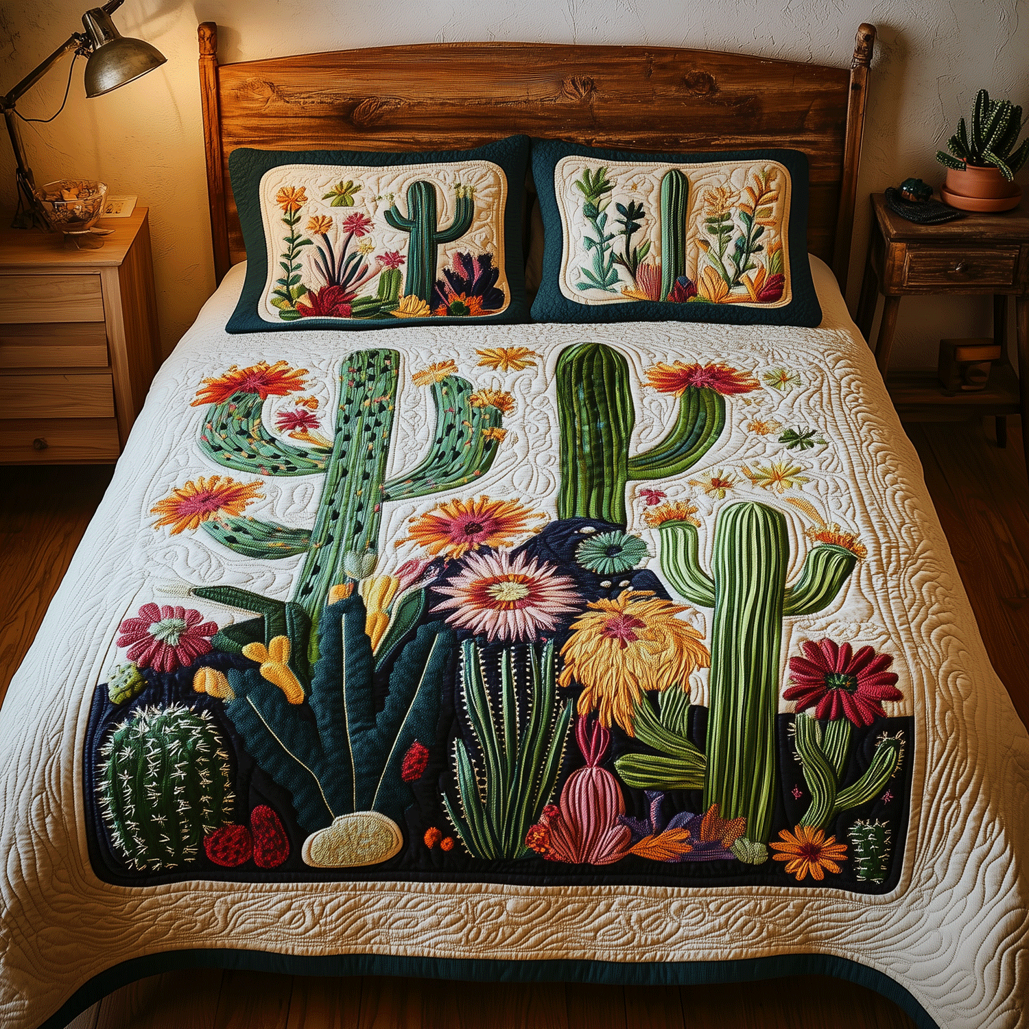 Colorful Cactus Quilted Bedding Set Cool Bedroom Decor Cactus Related Gifts