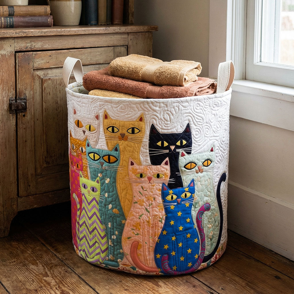 Colorful Cat Gathering Quilted Laundry Basket Coolest Laundry Baskets Unusual Housewarming Gifts