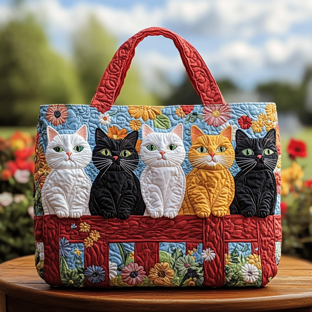 Colorful Cat Quilted Tote Bag Popular Designer Totes Gift Ideas For Cat Owners