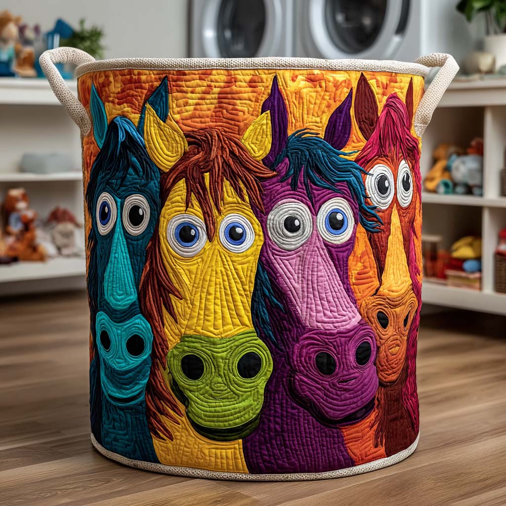 Colorful Companions Quilted Laundry Basket Unique Hampers Gift Ideas For A Horse Loving Woman