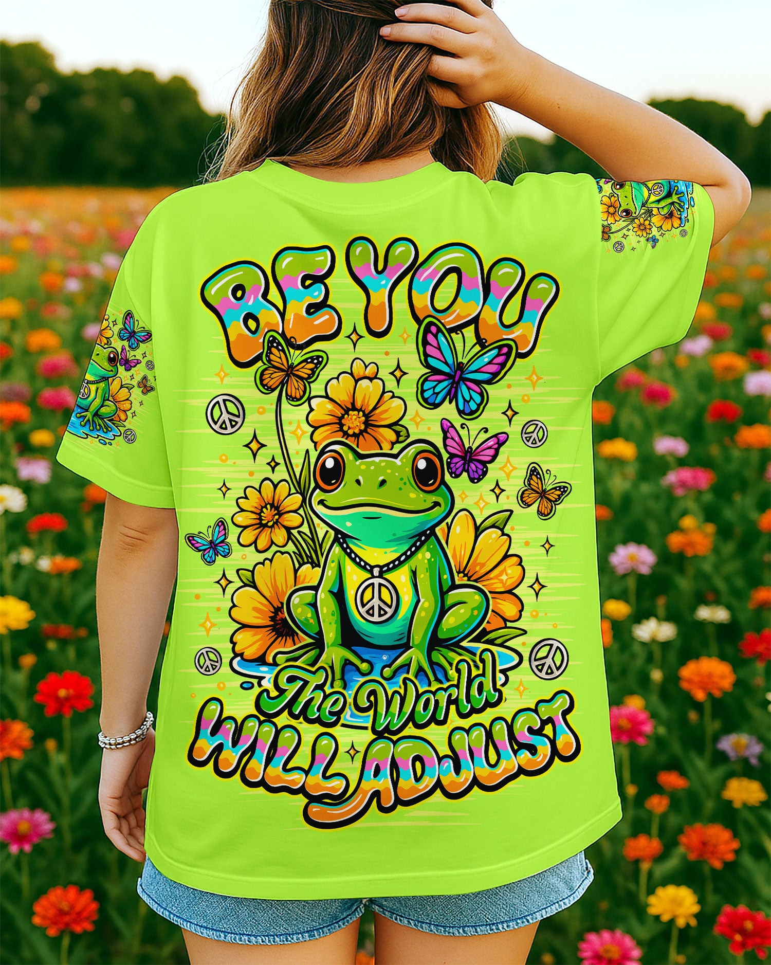 Colorful Frog Be You The World Will Adjust T-Shirt Bright Green Motivational Gift For Wife - Image 2