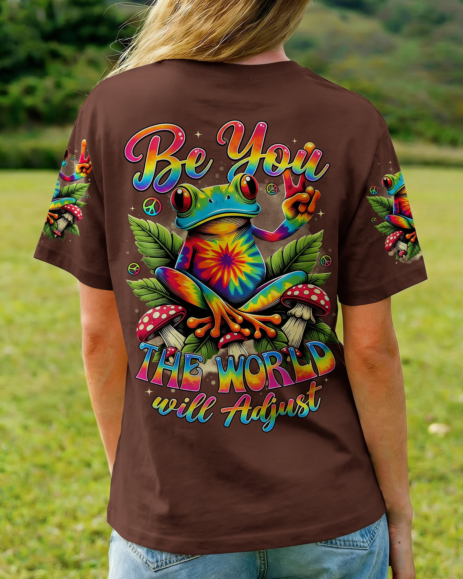 Colorful Frog Be You The World Will Adjust V-Neck Shirt Vibrant Inspirational Quote Gift Ideas - Image 2