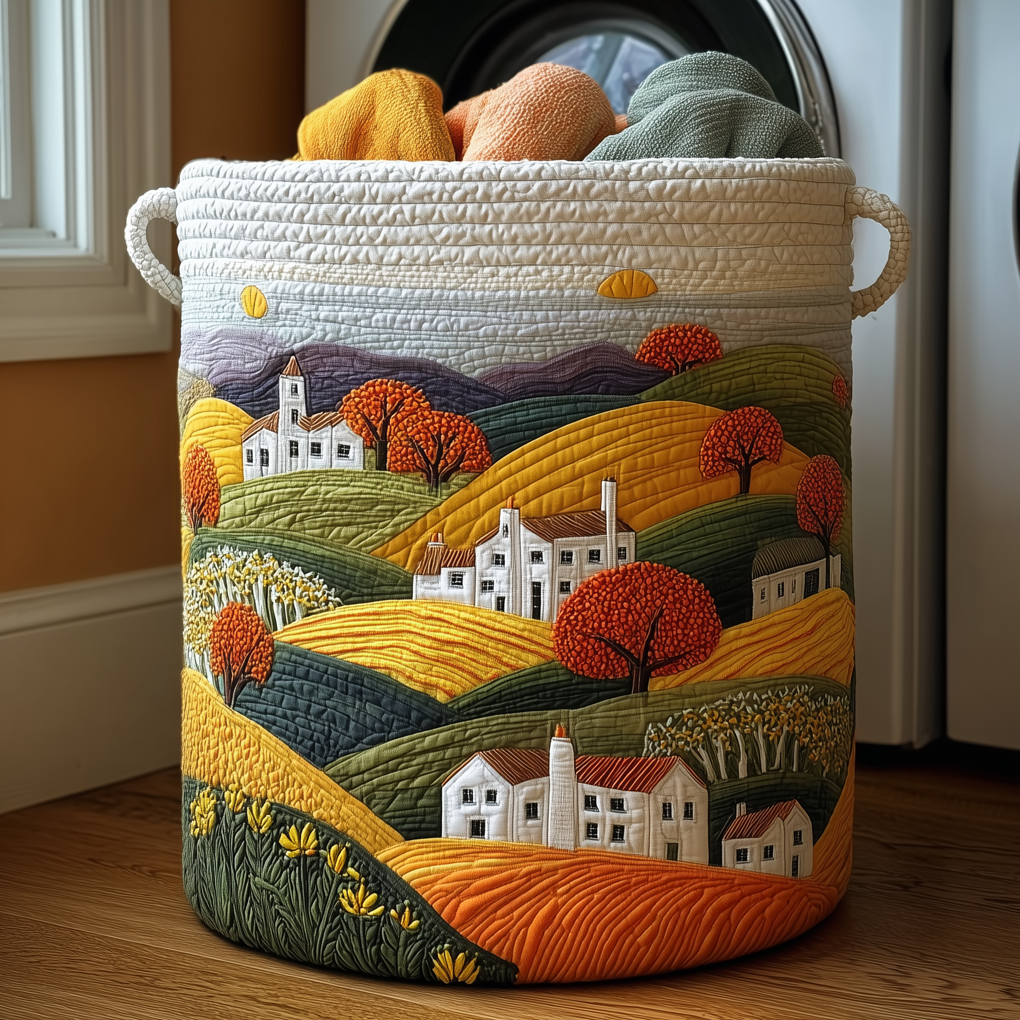 Colorful Hills Quilted Laundry Basket Dirty Clothes Basket Grandmother Mothers Day Gifts
