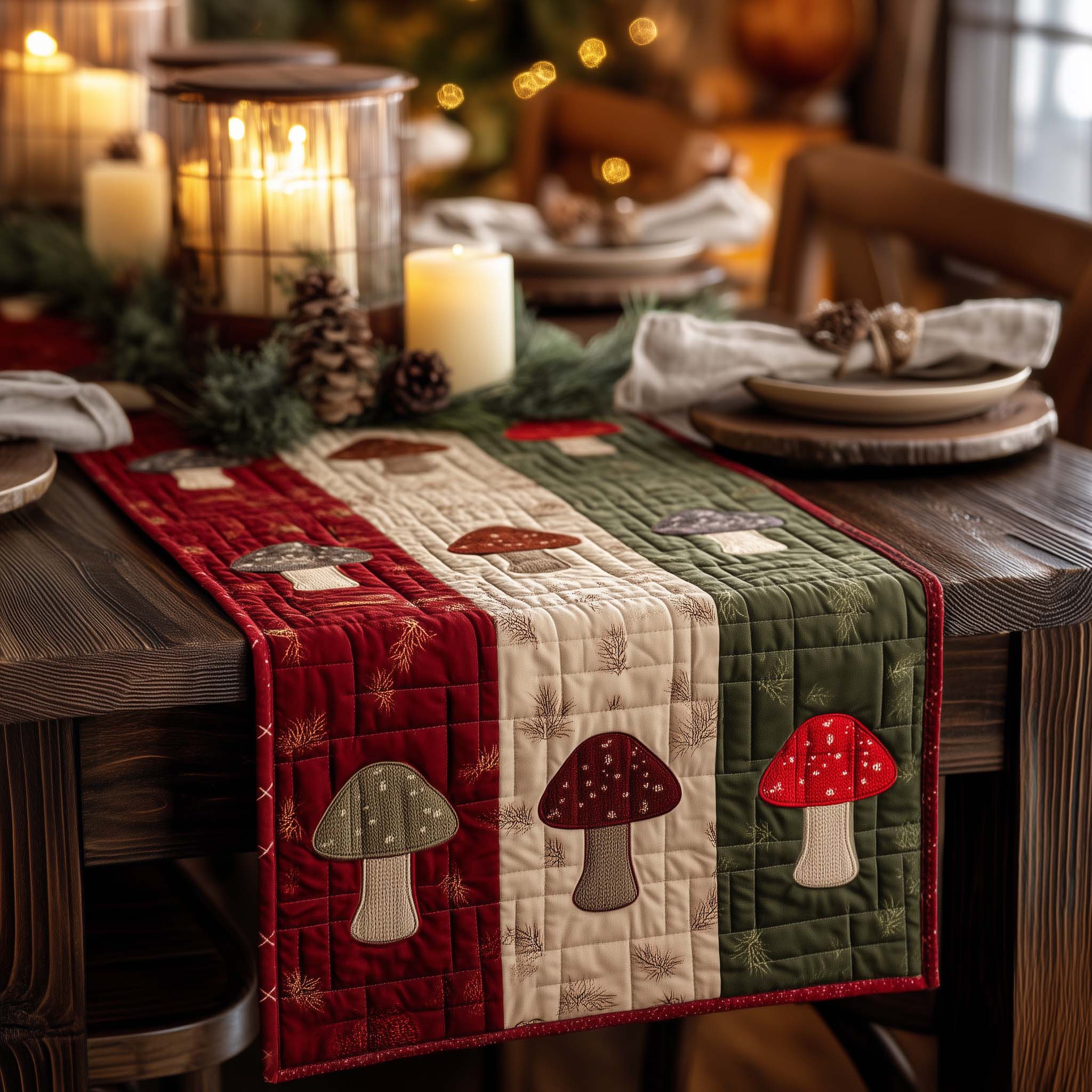 Colorful Mushroom Quilted Table Runner Christmas Themed Table Runner Christmas Gifts For Coworkers