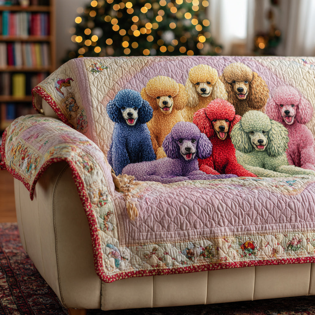 Colorful Poodle Family Quilted Sofa Cover Couch Cover Poodle Gifts For Dog Lovers
