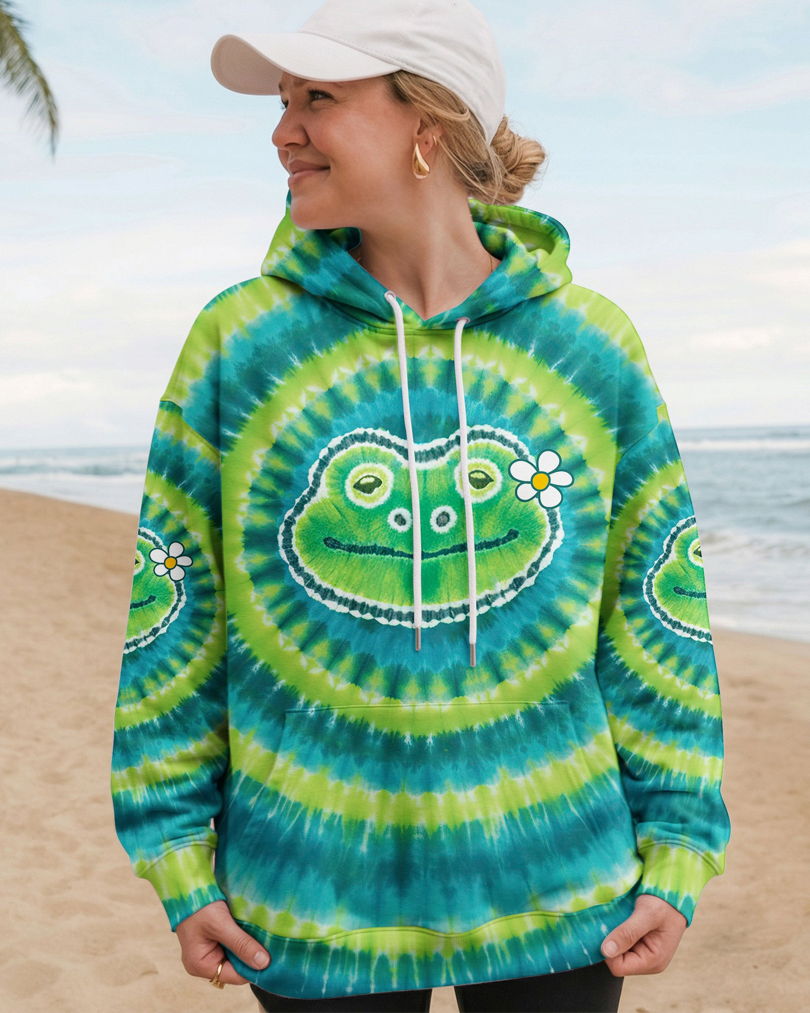Colorful Tie-Dye Frog Be You The World Will Adjust Hoodie Fun Smiling Frog With Daisy For Her