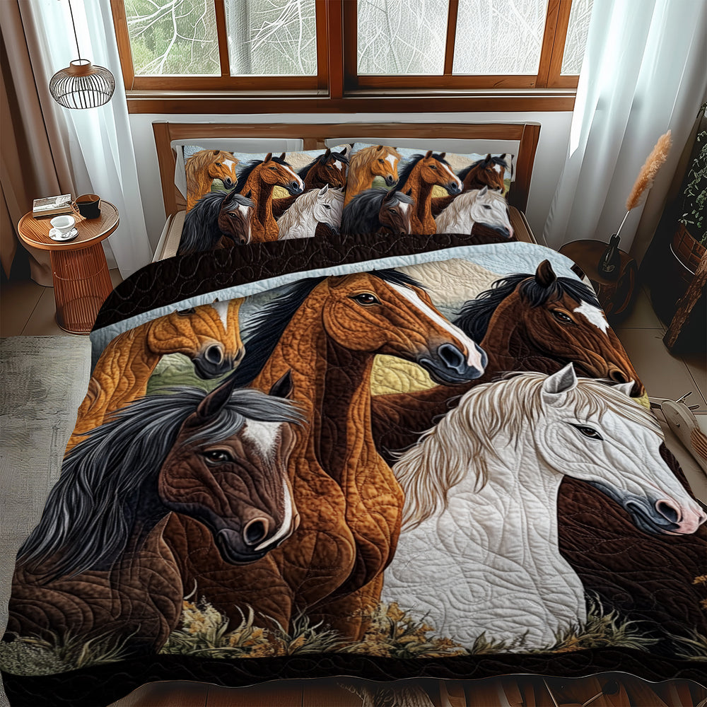Colorful Wild Horse Quilted Bedding Set Bedspread Set Inexpensive Gifts For Horse Lovers