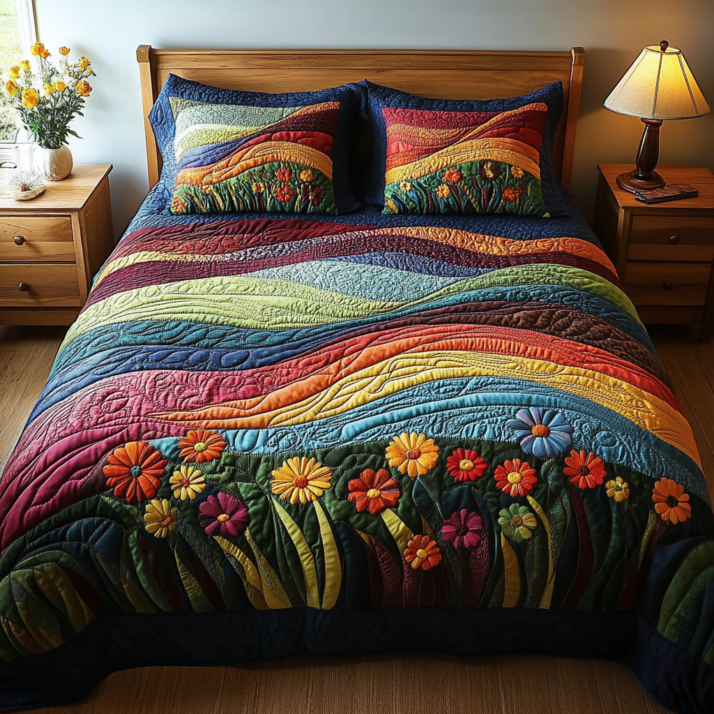 Colorful Wind Quilted Bedding Set Cute Bedsheets Cool Mothers Day Gifts