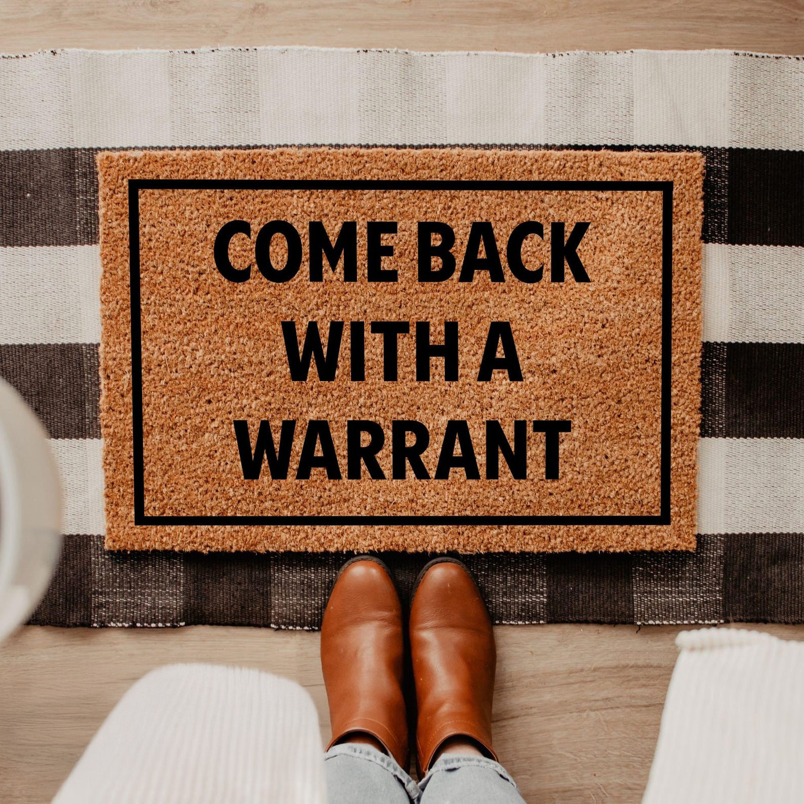 Come Back With A Warrant Doormat Sarcastic Sayings Welcome Mat Gifts For House Warming