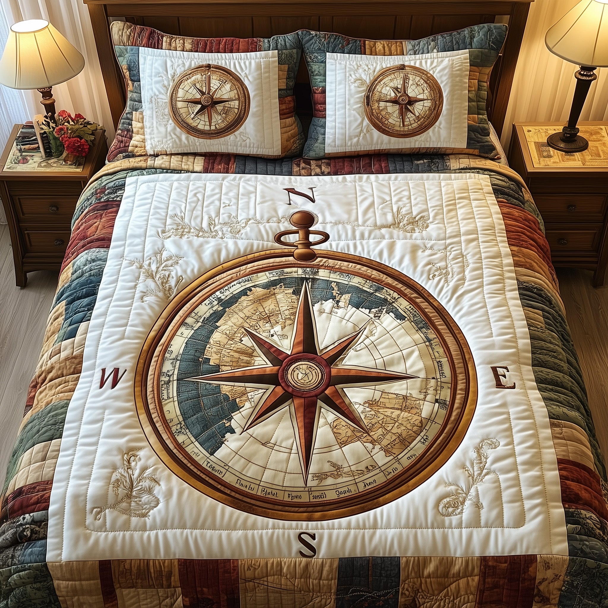 Compass of Secrets Quilted Bedding Set Good Bed Sheet Sets Cool Gift Ideas For Mom